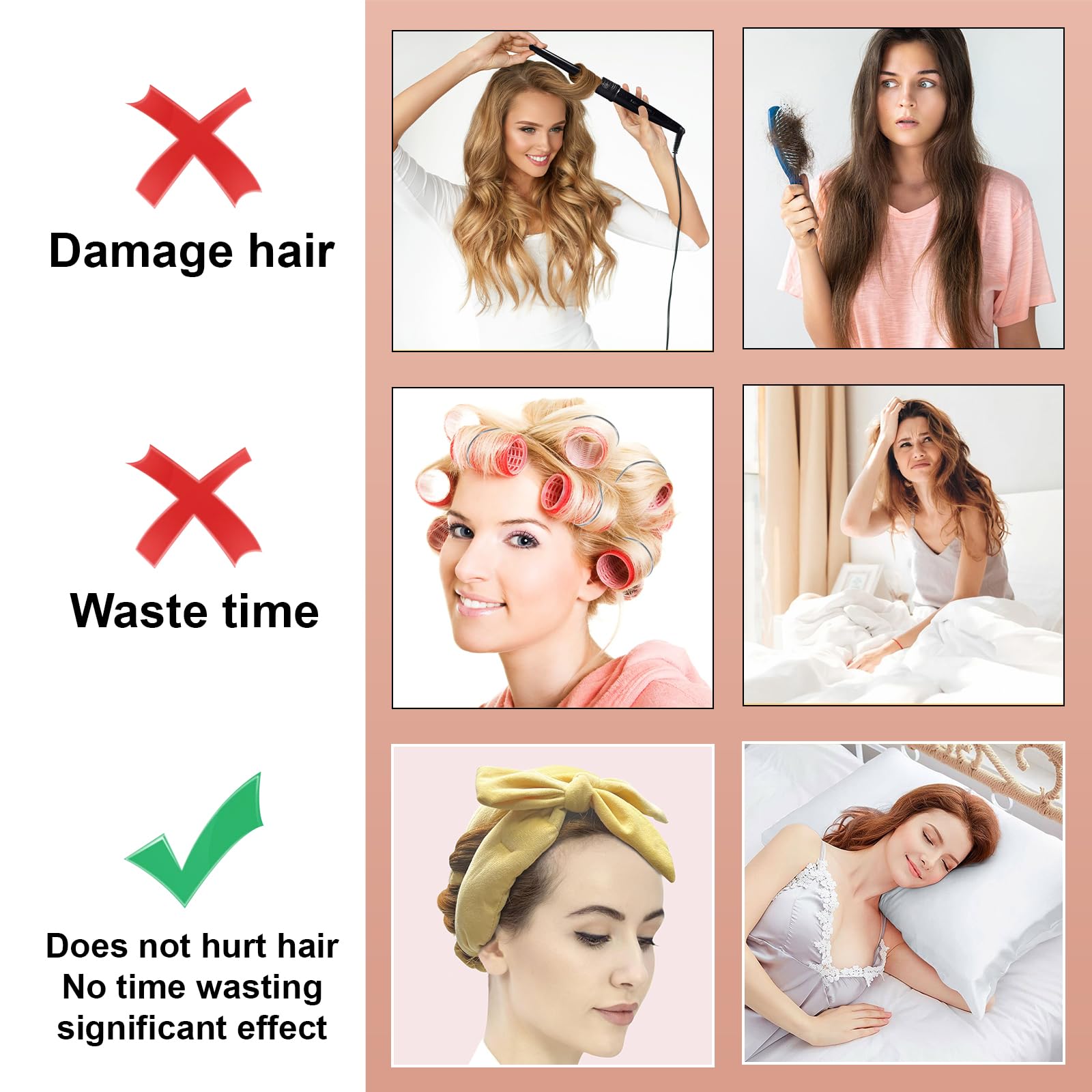 Heatless Curling Set, Heatless Curlers Headband, Rollers for Heatless Curls, Heatless Curler, Women Heatless Curls, 8 PCS Curling Rods Gift Set, Hair Curlers No Heat for Short & Long Hair, Beige - Image 3