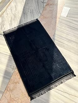 Extra Thick Prayer Mat - Luxury Soft Padded Musallah NON-SLIP Muslim Islamic Prayer Mat Musalah Namaz Rug, Ramadan Gifts (120cm x 80cm) (Black)