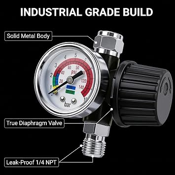 LE LEMATEC Diaphragm Air Regulator for HVLP Spray Guns, 1/4 NPT Gauge