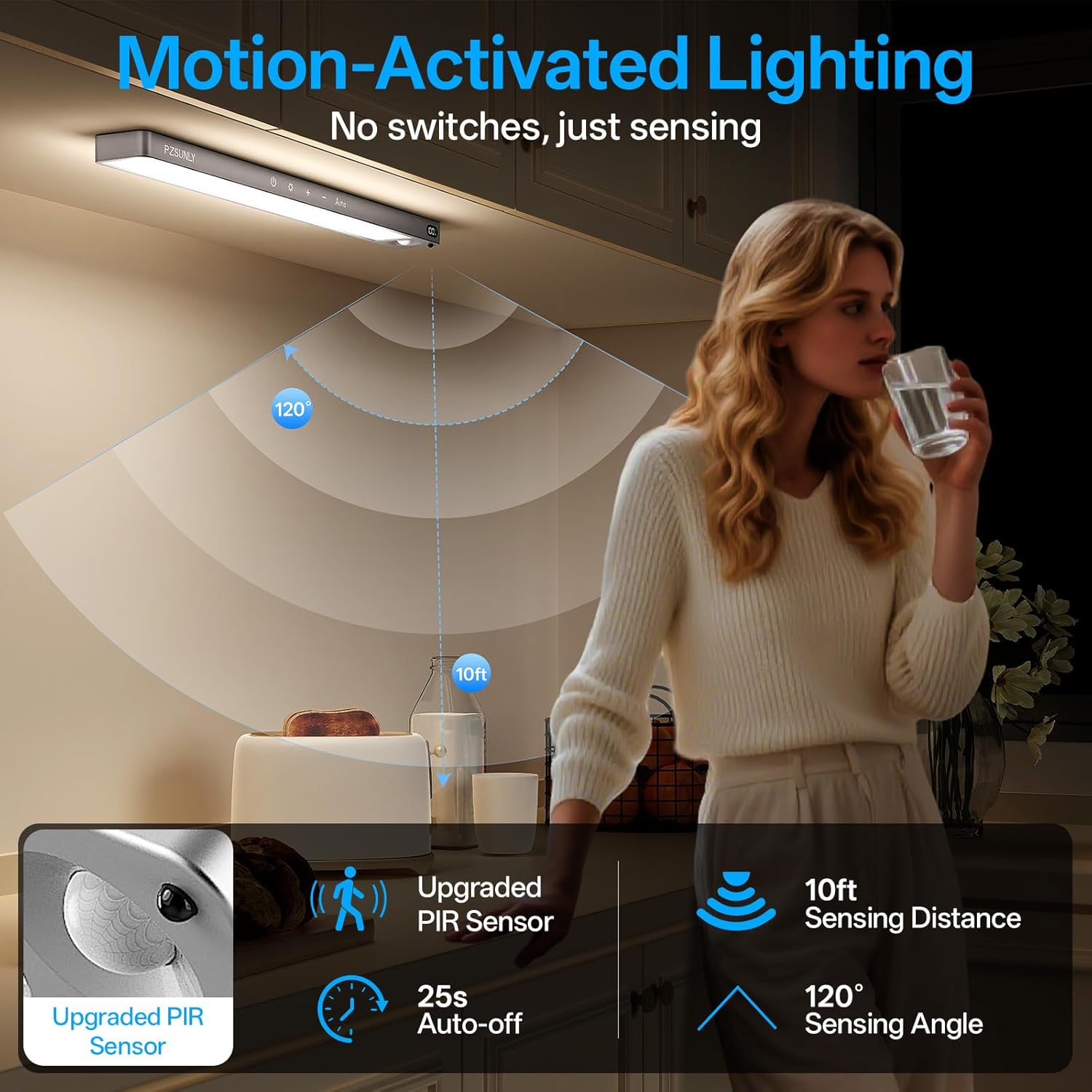 14.2inch Under Cabinet Lighting Wireless,Rechargeable Motion Sensor Light Indoor,3 Colors Dimmable,Magnetic Closet Lights with Remote,Under Counter Lights for Kitchen,Dark Gray 2Pack