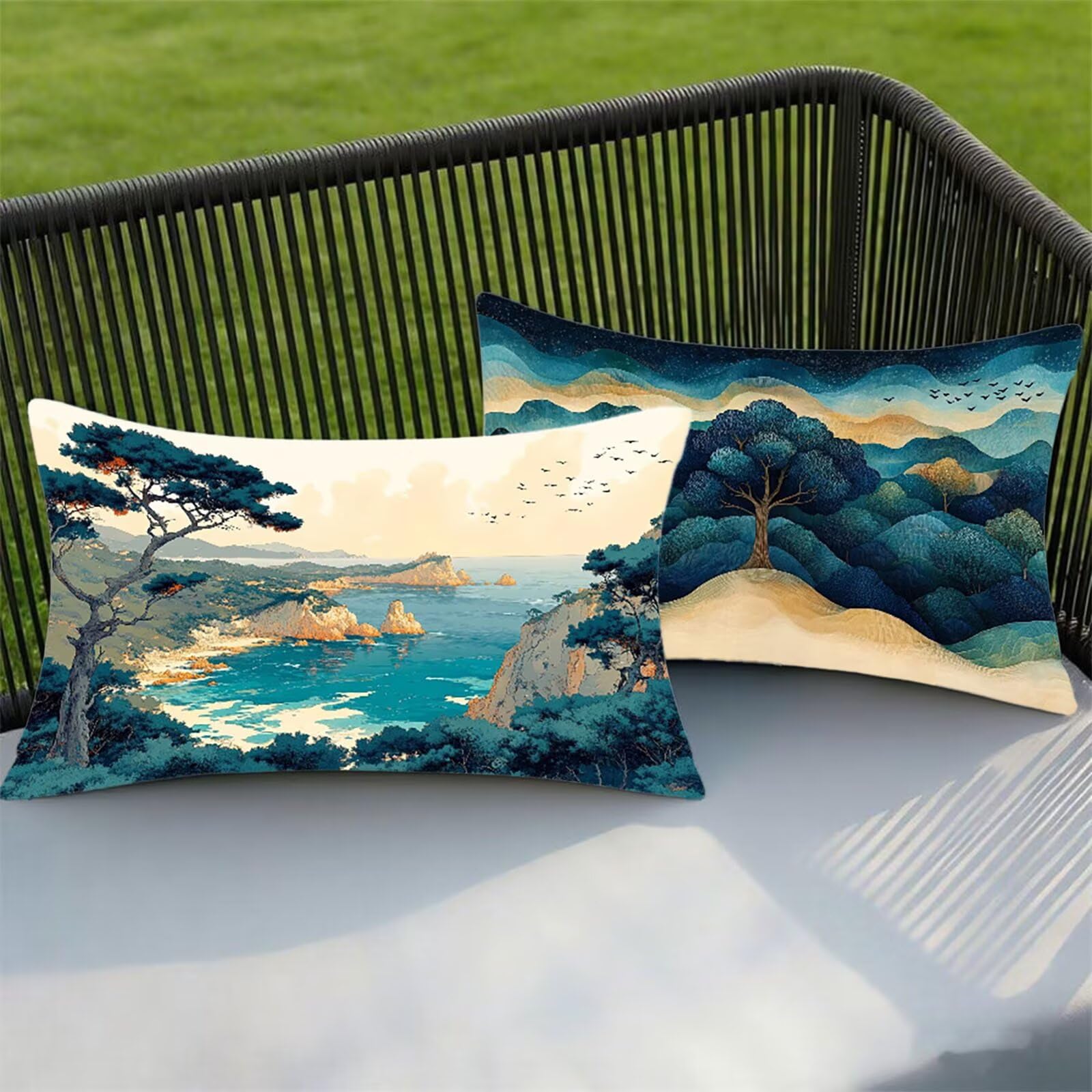 Federe Cuscino 70x90 Set di 2, Estate Federe Cuscini Divano Lino, Rettangolari Copricuscini 70x90cm Con Cerniera Invisibile, Copricuscino per Camera Letto Casa Decorazioni Regalo, Paesaggio V-1669