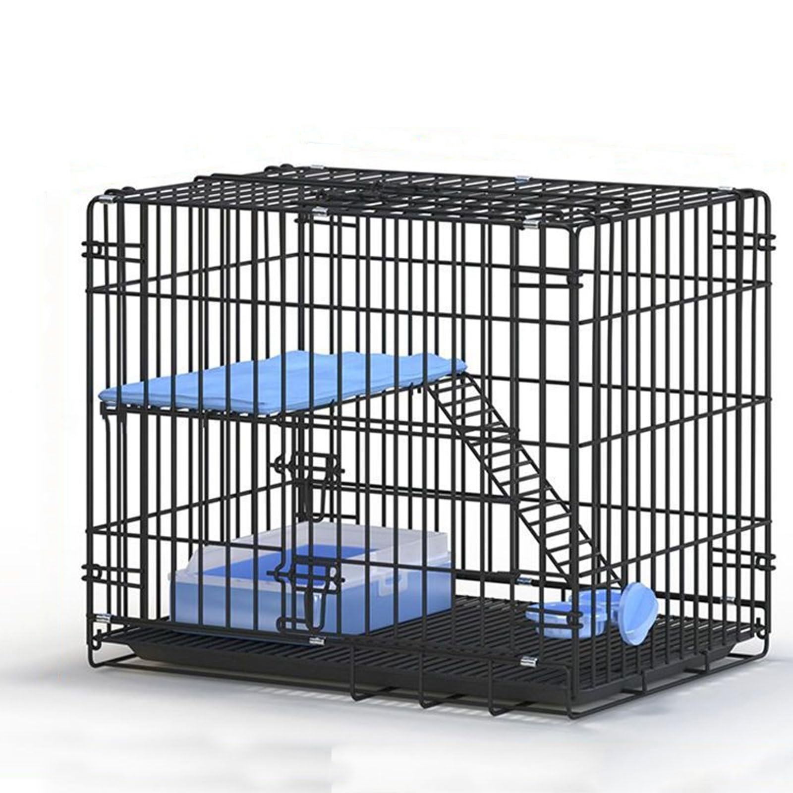asdchZen Cat Crates For Indoor Cats With Litter Box,Foldable Thick Wire Cat Cage,Small Animal Pet Playpen With Door,Rabbit,Guinea Pig Cages,Kitten Playpen,Black-2 layer