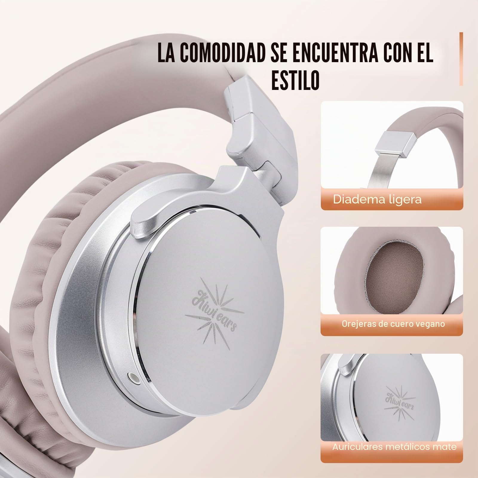 Linsoul Kiwi Ears Division Auriculares Over Ear, Cascos de Monitorización con Controlador Dinámico de 40mm, Auriculares Gming con Cable, Cascos DJ para Músicos Profesionales Ingenieros (Plateado)