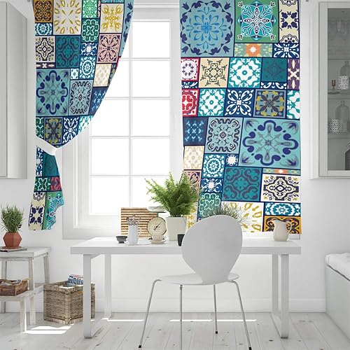 Miniatura 4 de FortuneHouse Cortinas opacas con aislamiento térmico, estilo retro, con ojales de metal sólidos, elegantes cortinas para habitación, ventana, para