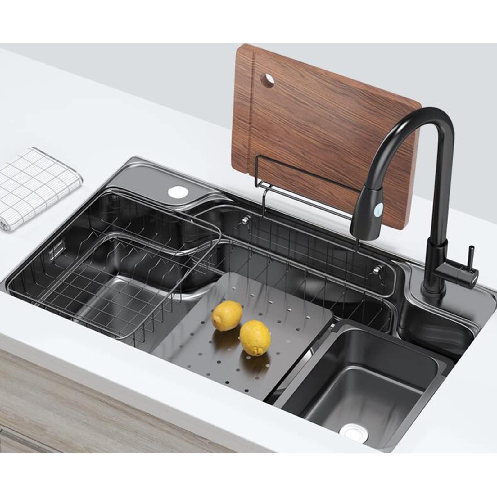 Lavello da Cucina sottotop da 30,7 Pollici - Lavello da Lavoro in Acciaio Inossidabile 304 di Alta qualità con Cuscinetti fonoassorbenti e Design Moderno (Nero Argento 78x48x24 cm)