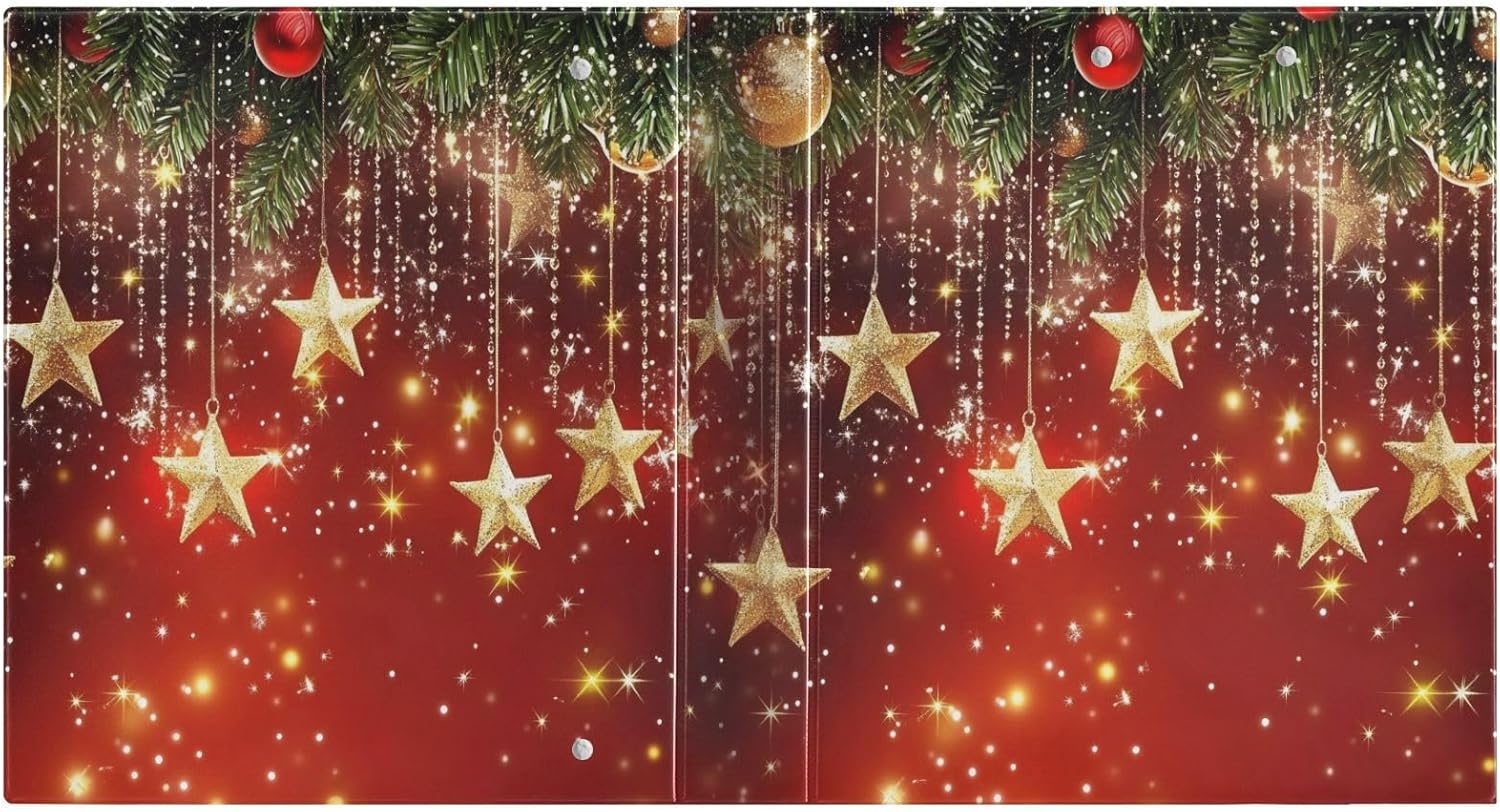 3 Ring Binder Christmas Stars Christmas Balls 1.5 inch Binders Three Ring Binders with Clipboard Fit 8.5'' x 11'' Paper 3 Interior PVC Clear Pockets for Office Supplies