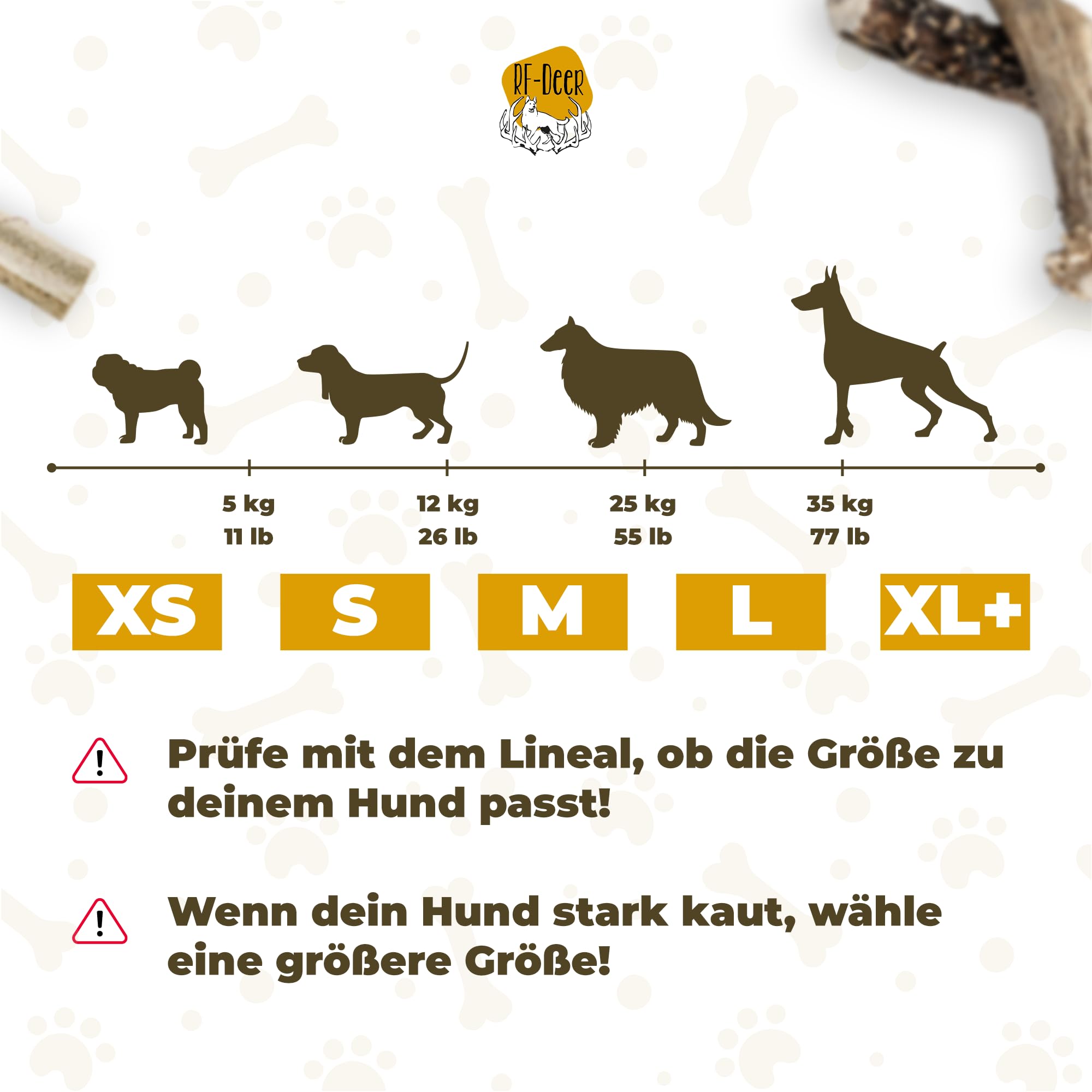 RF-Deer Hundesnack Rothirsch Geweih Kausnack - Hirschgeweih für Hunde, 100% Natürlicher, Kauspielzeug Hund, Hundespielzeug Kauknochen für Genuss und Zahnpflege (XXL 19-21 cm, Soft - 5 Stück)