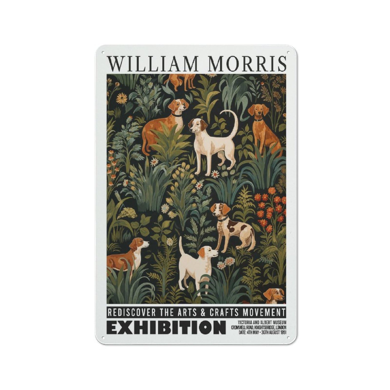 Junmoney Style-20 Tin Wall Plaque 30X20cm With William Morris Dogs Botanical Exhibition For Workshop Wall, With Clear Retro Wall Decor Character