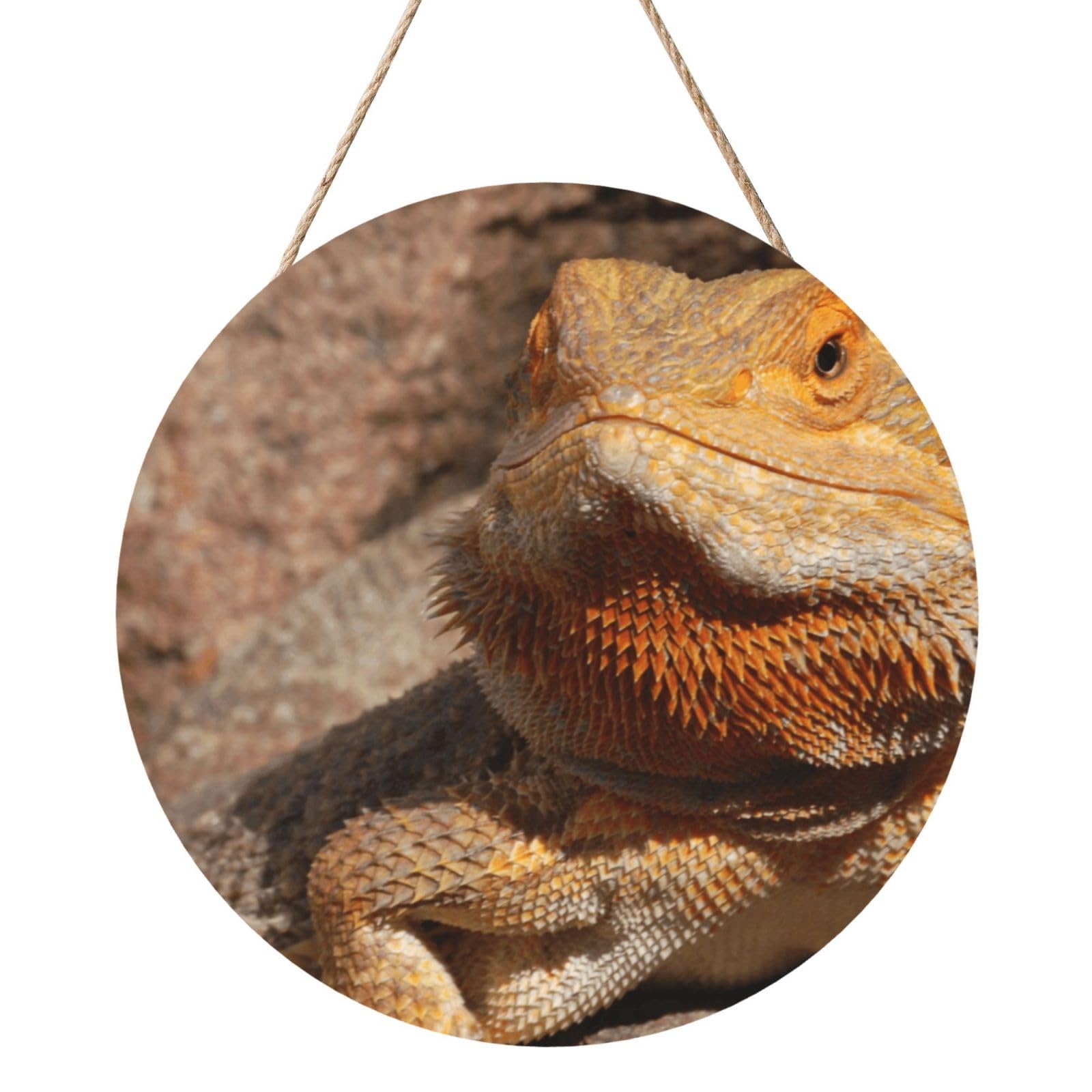 InOmak Bearded Dragon, Round Wood Panel Painting 12 in, Wall Hanging Painting For Home