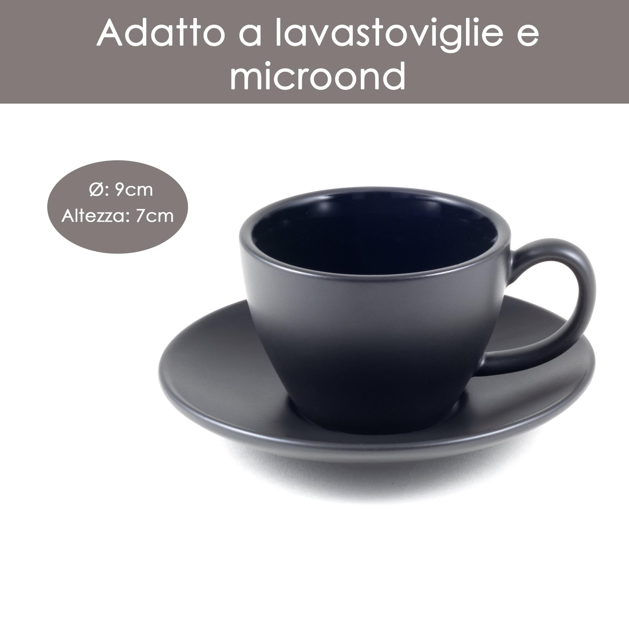 Hanseküche 4 tazze da cappuccino in gres (4x 180 ml) – tazze da caffè con pareti spesse e con piattini, lavabili in lavastoviglie (Nero)