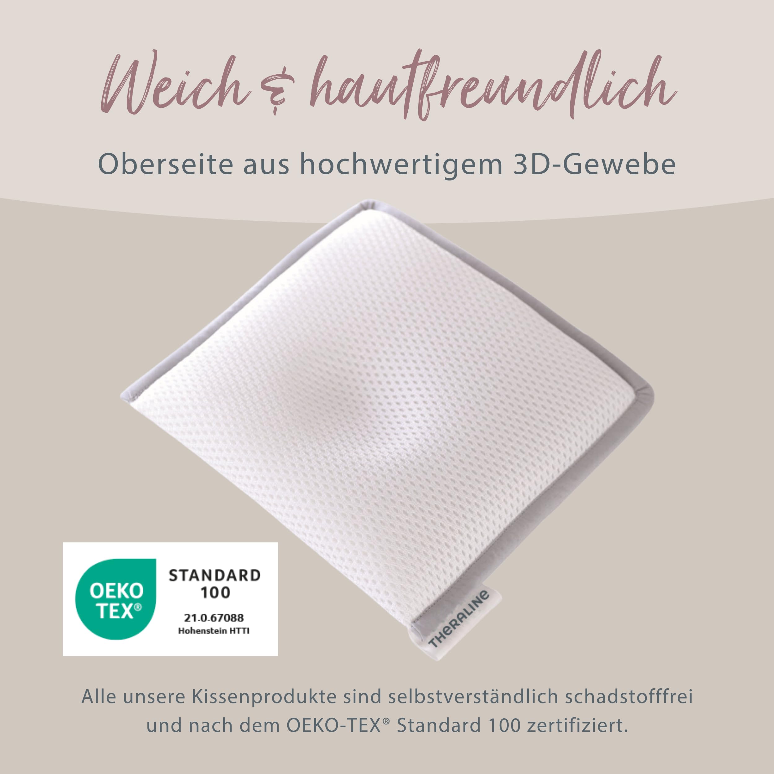 Theraline Babykissen gegen Plattkopf, ergonomisches Babykissen Plagiozephalie, sicheres 3D Abstandsgewebe gegen Verformung, Größe 1 (bis ca. 7 kg) (grau)