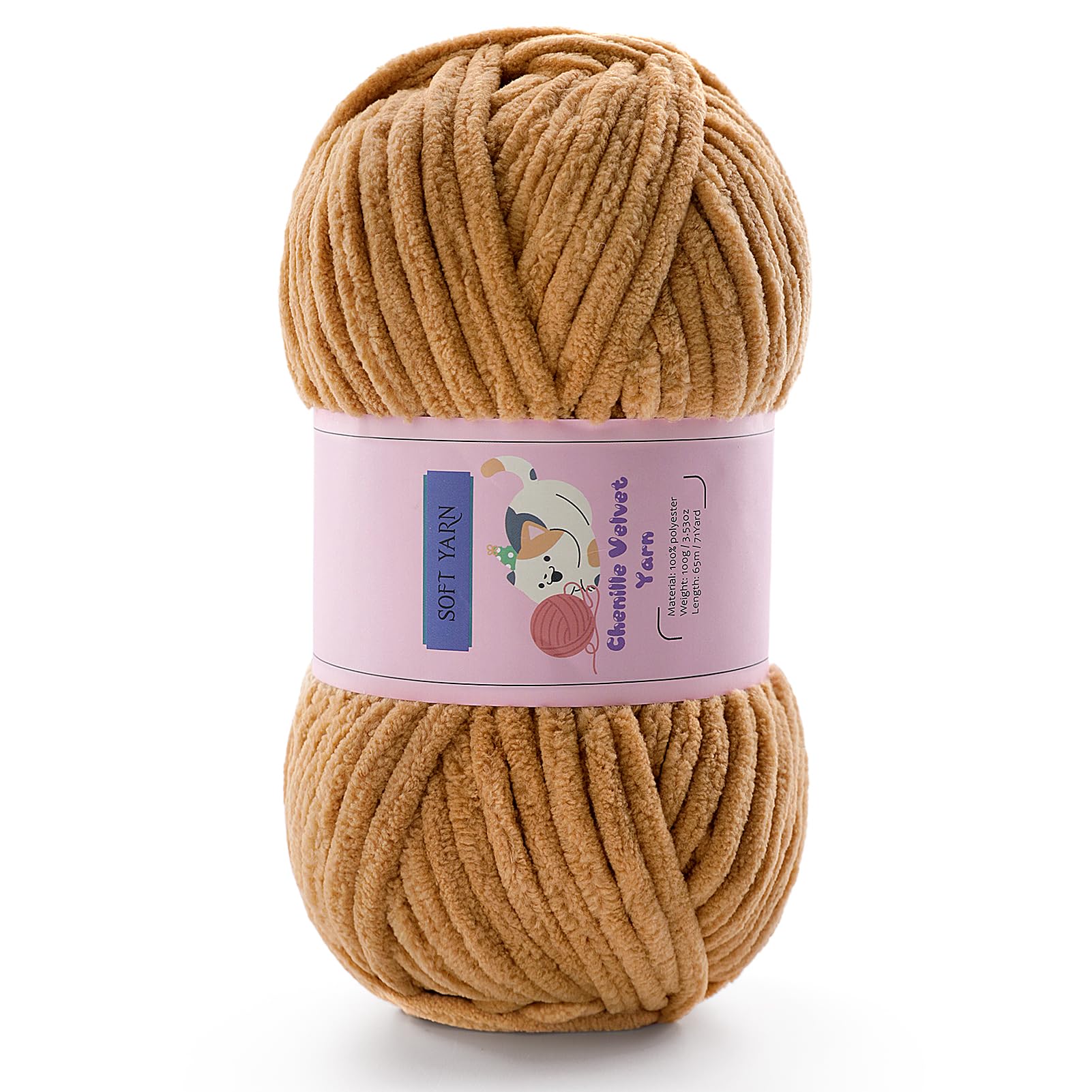 Chunky Chenille Yarn for Crocheting, #6 Brown Baby Blanket Yarn for Crochet