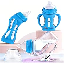 Dual Heat-Sensitive Baby Feeding Bottle, Glass Bottle with Level 1 Slow Flow Nipple, Shatter-Proof Sleeve, BPA-Free, Portable Storage Case, 6oz180ml for 0-3 Years Infants