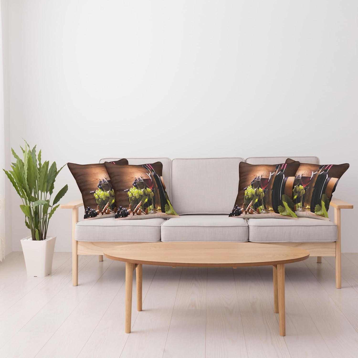 Ambesonne Wine Throw Pillow Cushion Case Pack of 4, Glasses of Red and White Drink Served Grapes French Gourmet Tasting, Modern Accent Double-Sided Digital Printing, 18", Brown Ruby