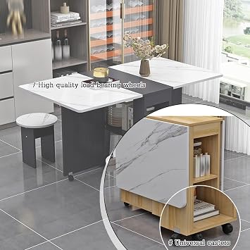 Portable Dining Table, Space-Saving Foldable Table with Storage, Versatile for Dining, Work, or Entertaining, Perfect for Apartments or Small Homes(White,140cm)