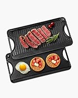 Vista 12 de VEVOR Parrilla/plancha reversible, plancha de hierro fundido pre-sazonada de 14 x 8.5 pulgadas, sartén rectangular portátil con asa, utensilios