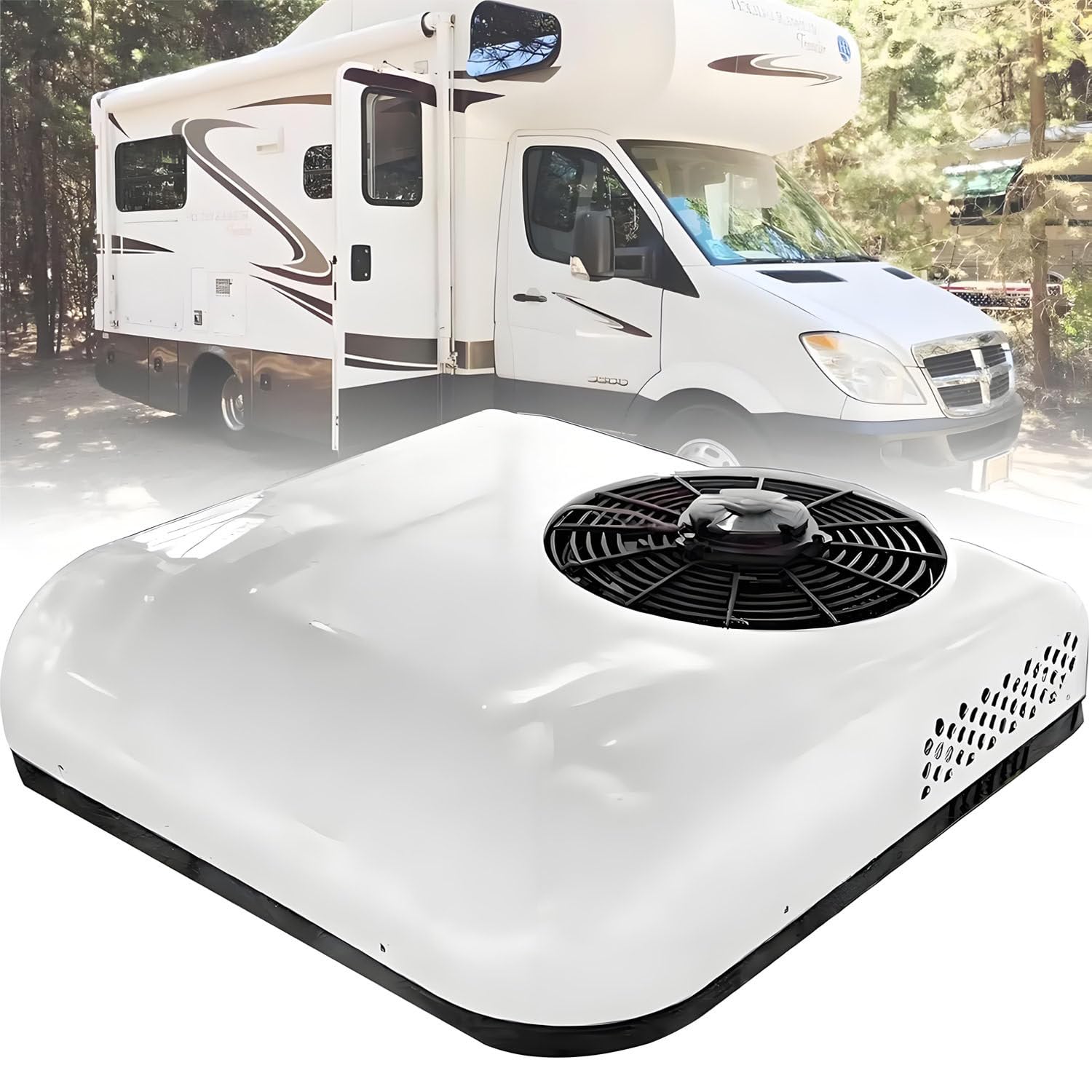COAKUE Low Power Quiet Camper A/C Unit, 12V/24V DC Rooftop Air Conditioner, Parking Air Conditioning, Slim Fit Design for Minivans Camper RV BUS Truck Vehicle White-24V