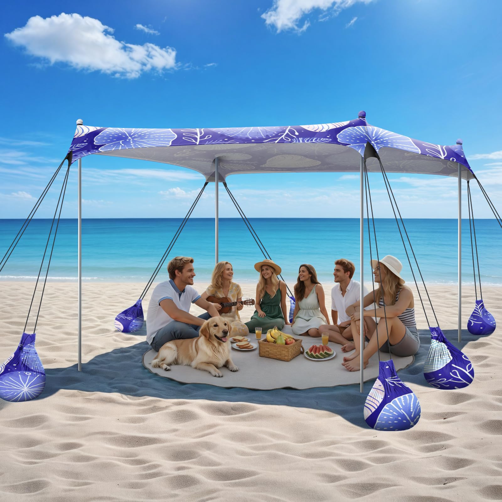 Beach Tent Sun Shelter, 10 x 10 FT Beach Canopy Tent Sun Shade, UPF50+  Tents Canopy with Sandbags Stability Poles, Outdoor Tents for Camping