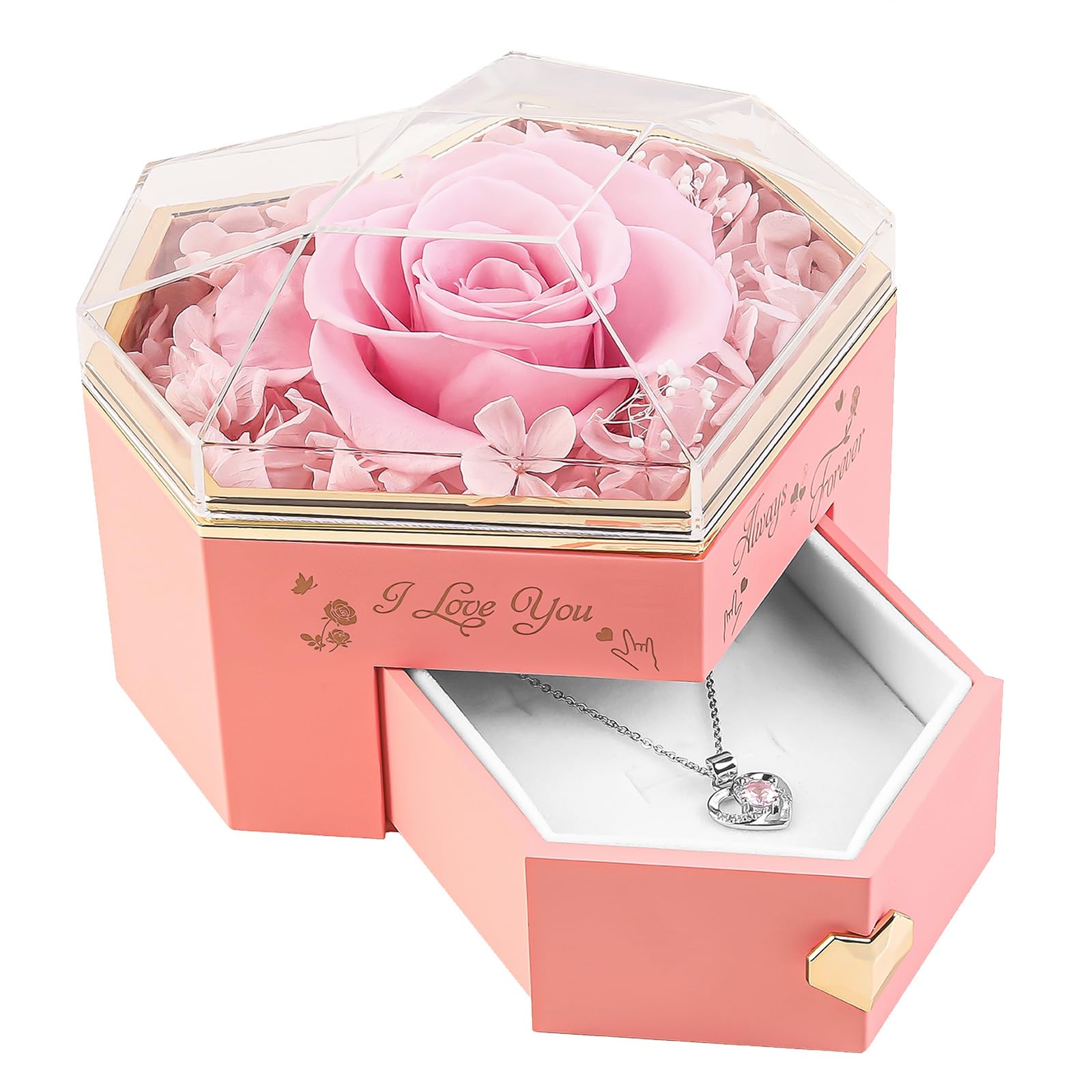 Rose♡アクセサリー2個セット Amazon.com: minstely Heart Shape Preserved Real Rose Box with