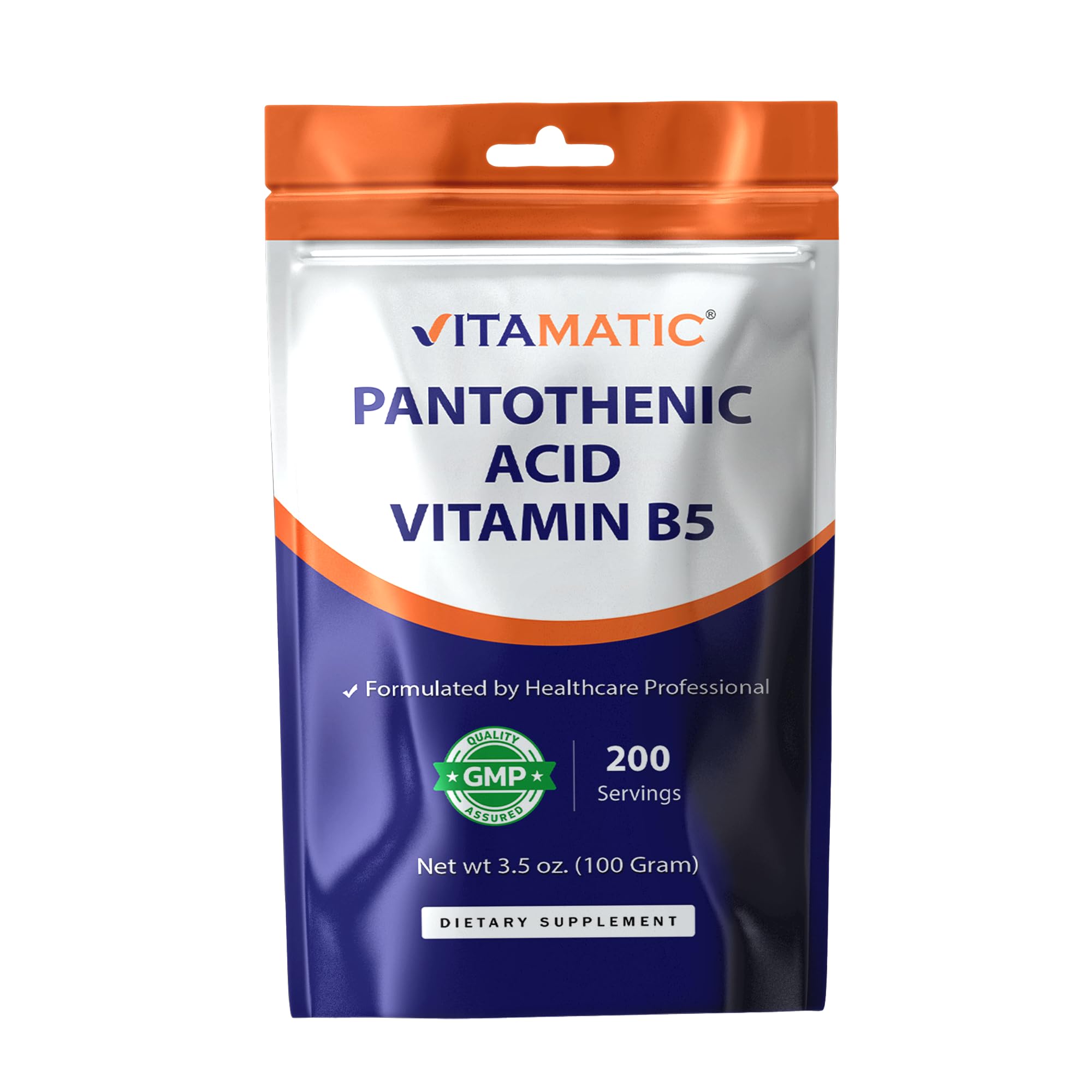 Vitamaatiline pantoteenhappe puhas pulber 500 mg ühe serveerimise kohta - 100 grammi - nimetatakse ka vitamiiniks B5-200 serveerimiseks