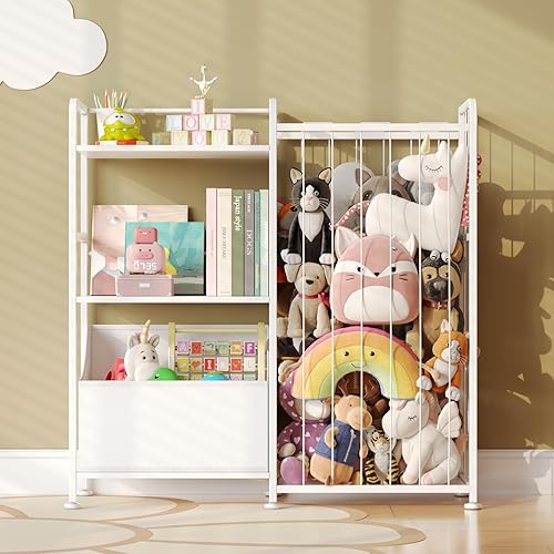 Miniatura 8 de BBLIKE Almacenamiento de animales de peluche, red de animales de peluche con estantería para niños y organizador de juguetes, estantería blanca de 2