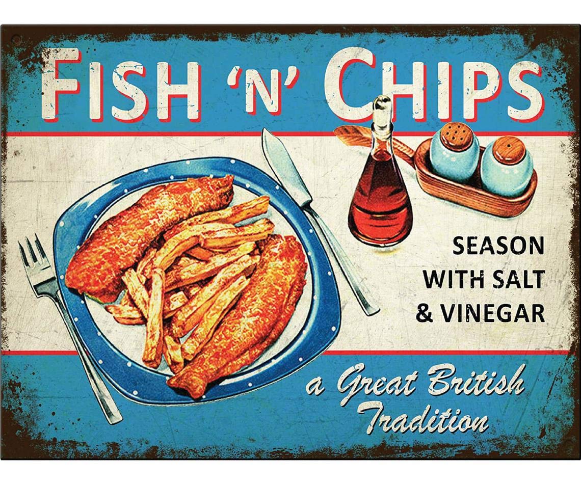 Coffee Tin Sign Retro Potato Chips Great British Seasoned With Salt Poster Cafe Restaurant Bar Home Wall Decoration 8X12 Inches