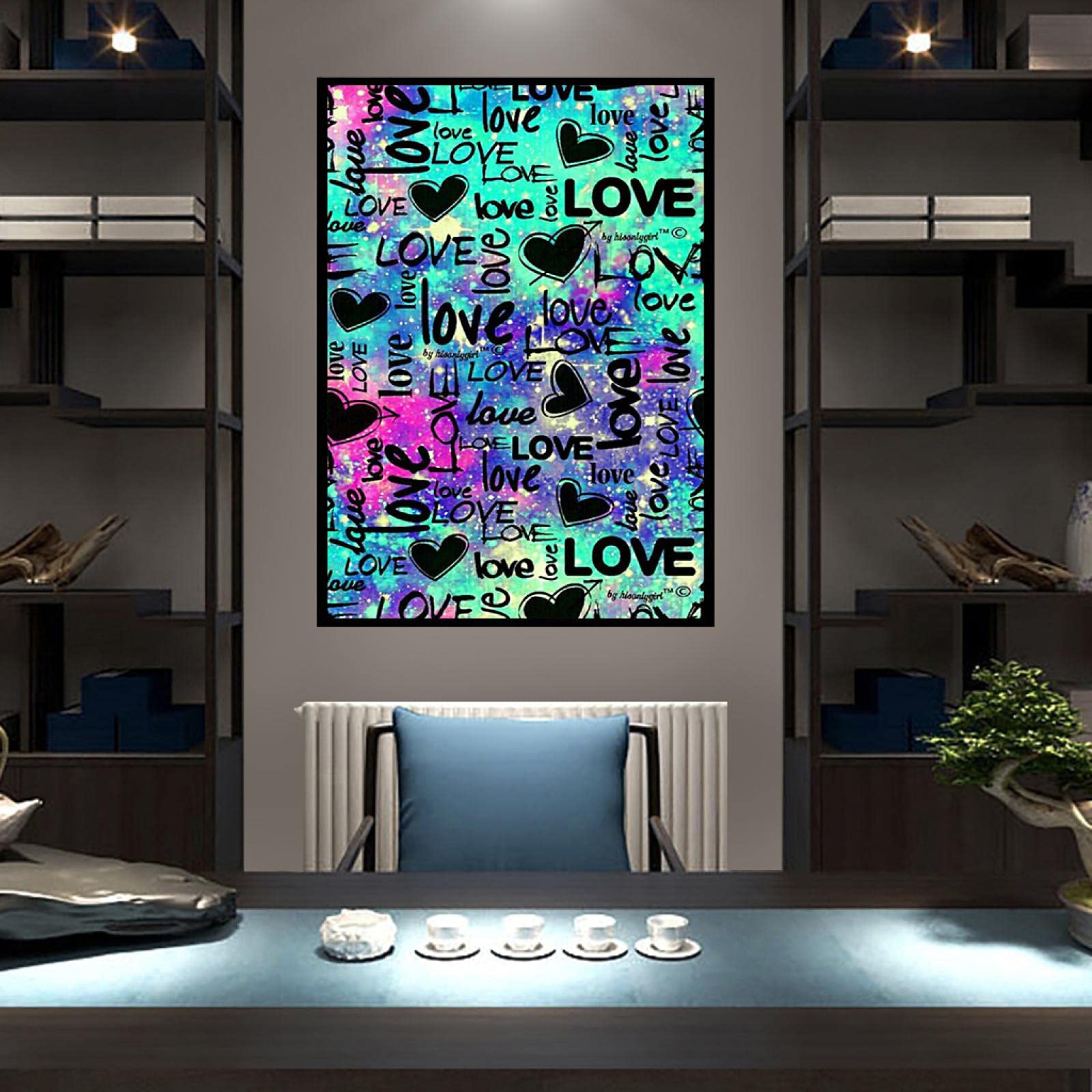 dsdsgog Pop Art Graffiti Style Posters Canvas Painting LOVE Green Print Simple Style Interior Decor Wall Painting Canvas Art Prints 60x90cm Frameless
