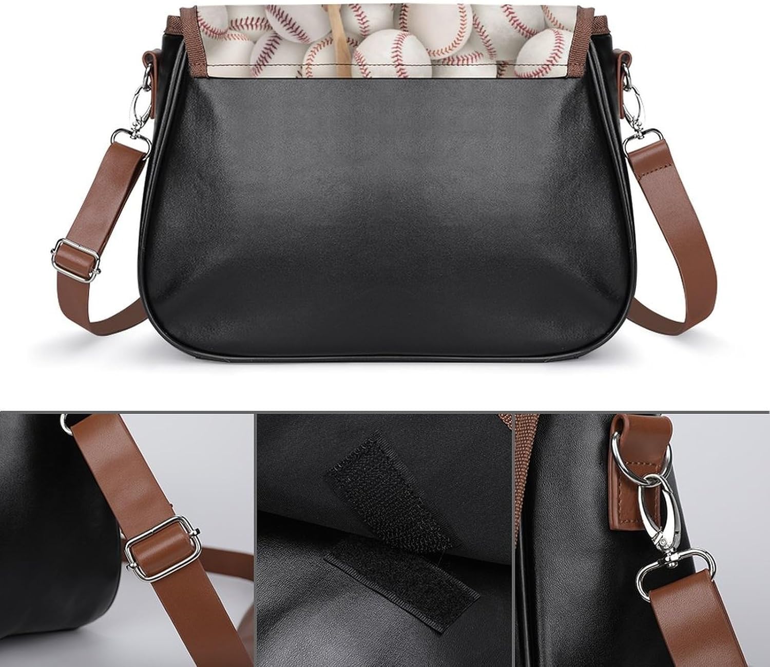 Baseballs Sports Softball Softball FootballWomen's Faux Leather Crossbody Bag, Waterproof Wrinkle-Resistant Shoulder Bag with Detachable Strap, Large Capacity Casual Handbag, Fashion Daily Purse for S