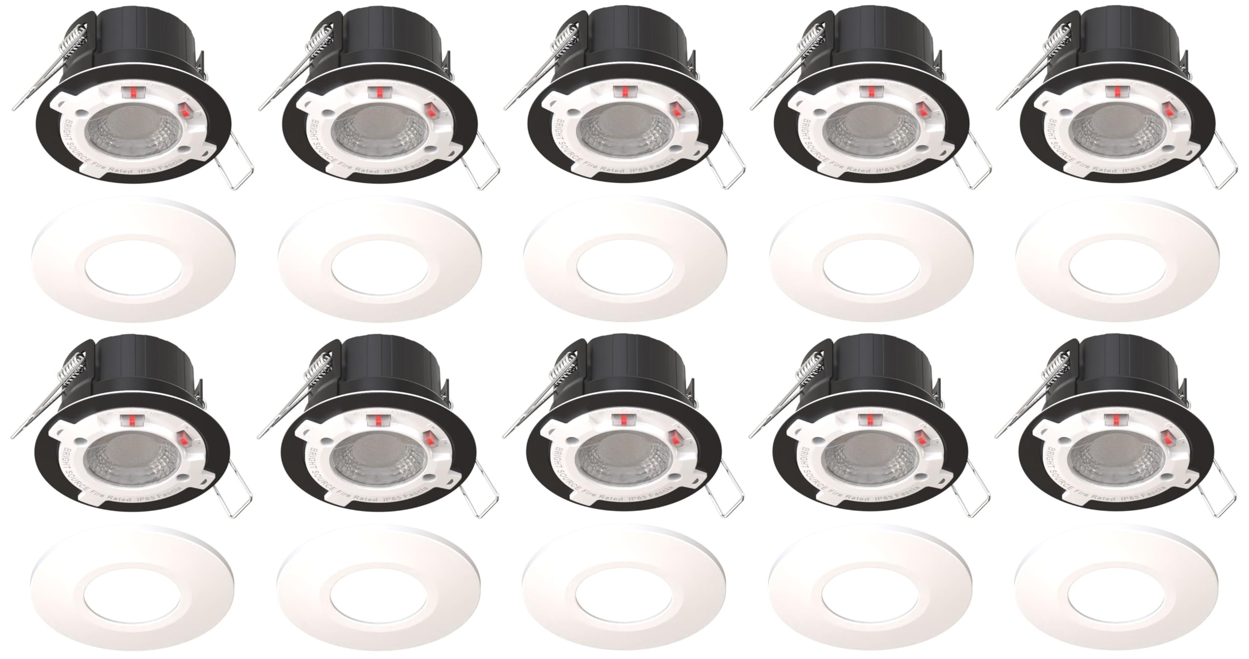 Bright Source All in One Switchable Wattage 6W/8W Integrated LED Spot Downlight, TRIAC Dimmable, Switchable Colour 2700K 3000K 4000K 6000K, White Bezel, IP65, IK07, Fire Rated, Pack of 10