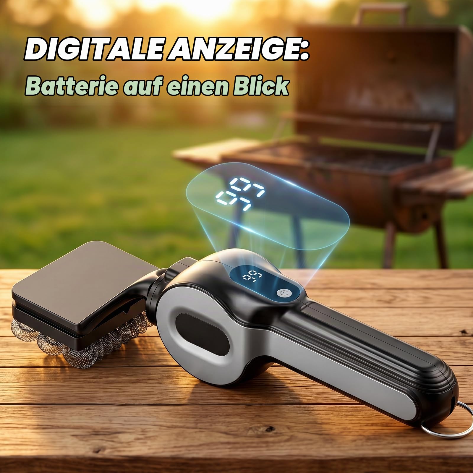 Elektrische Grillbürste, 6 in 1 Grillbürste Borstenfrei, Elektrische Grill Reinigungsbürste mit Druckempfindlichem Motor 1100U/min, LCD-Display, LED-Licht, Wasserdicht BBQ Grill Bürste für Grillroste