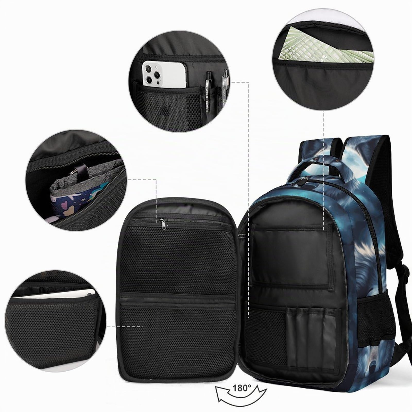 Rucksack Herren Tier Wolf Schulrucksack, Laptop-Rucksack Für Jungen Mädchen Für Unisex College-Rucksack Daypack