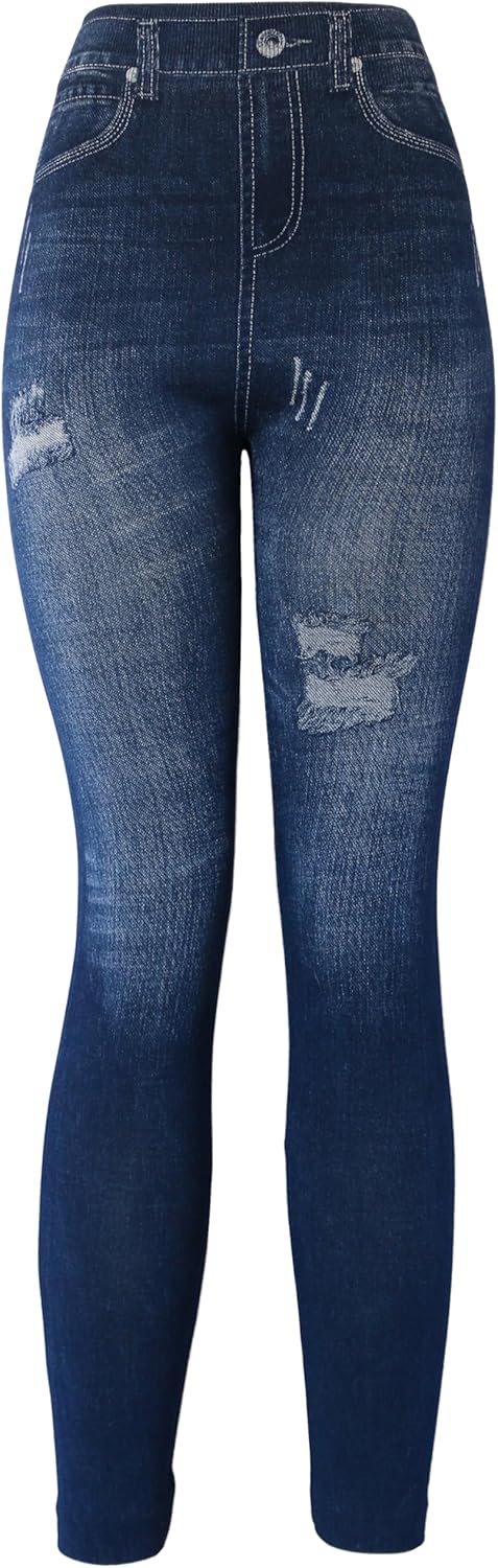 KMystic Women's Denim Print Fake Jeans Leggings