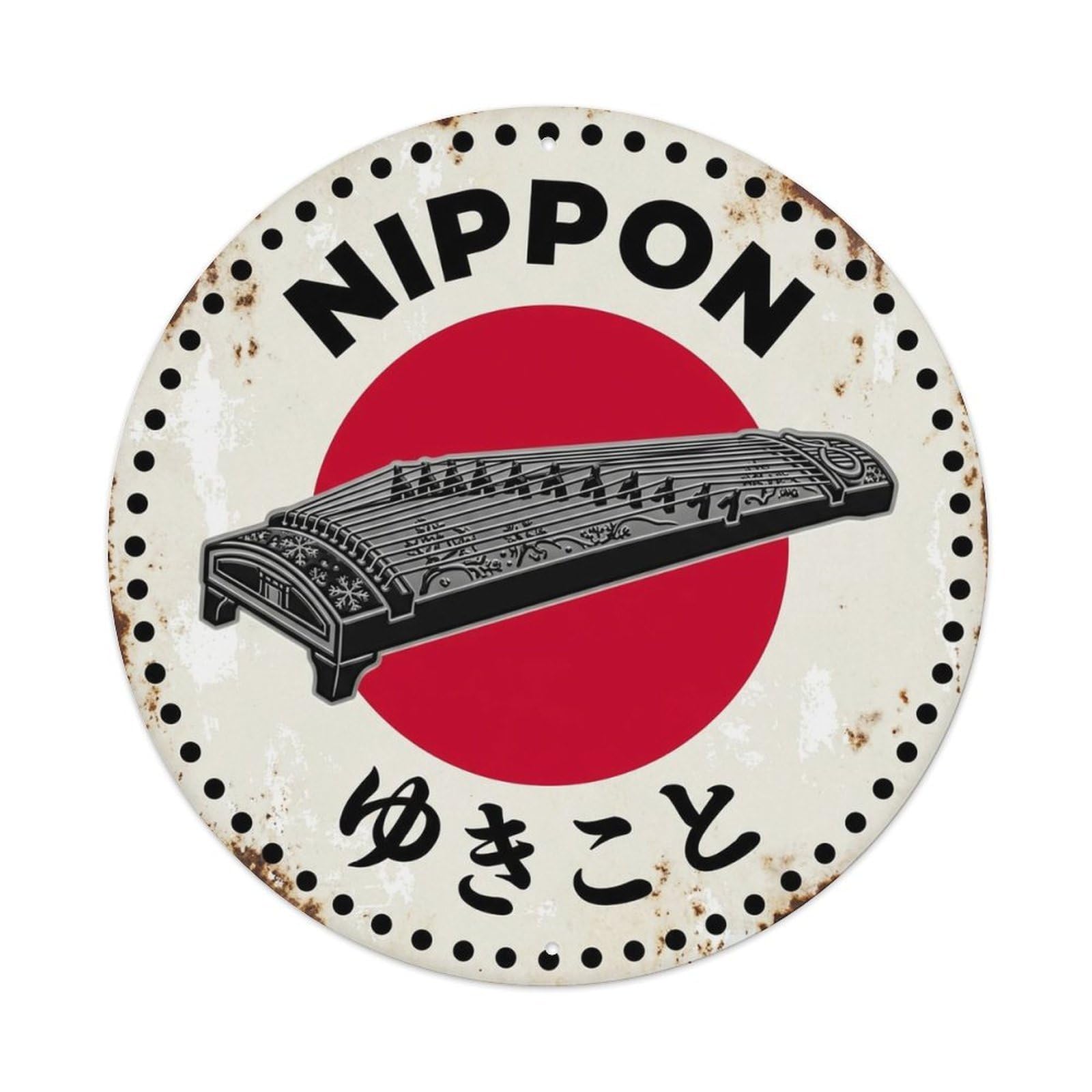 Snow Koto Nippon Winter Scene Weathered Classic Stamp Metal Tin Sign Plaque Wall Decor for Cafe, Man Cave, Club Bar, Office, Home Garden Round Metal Poster 8x8Inch