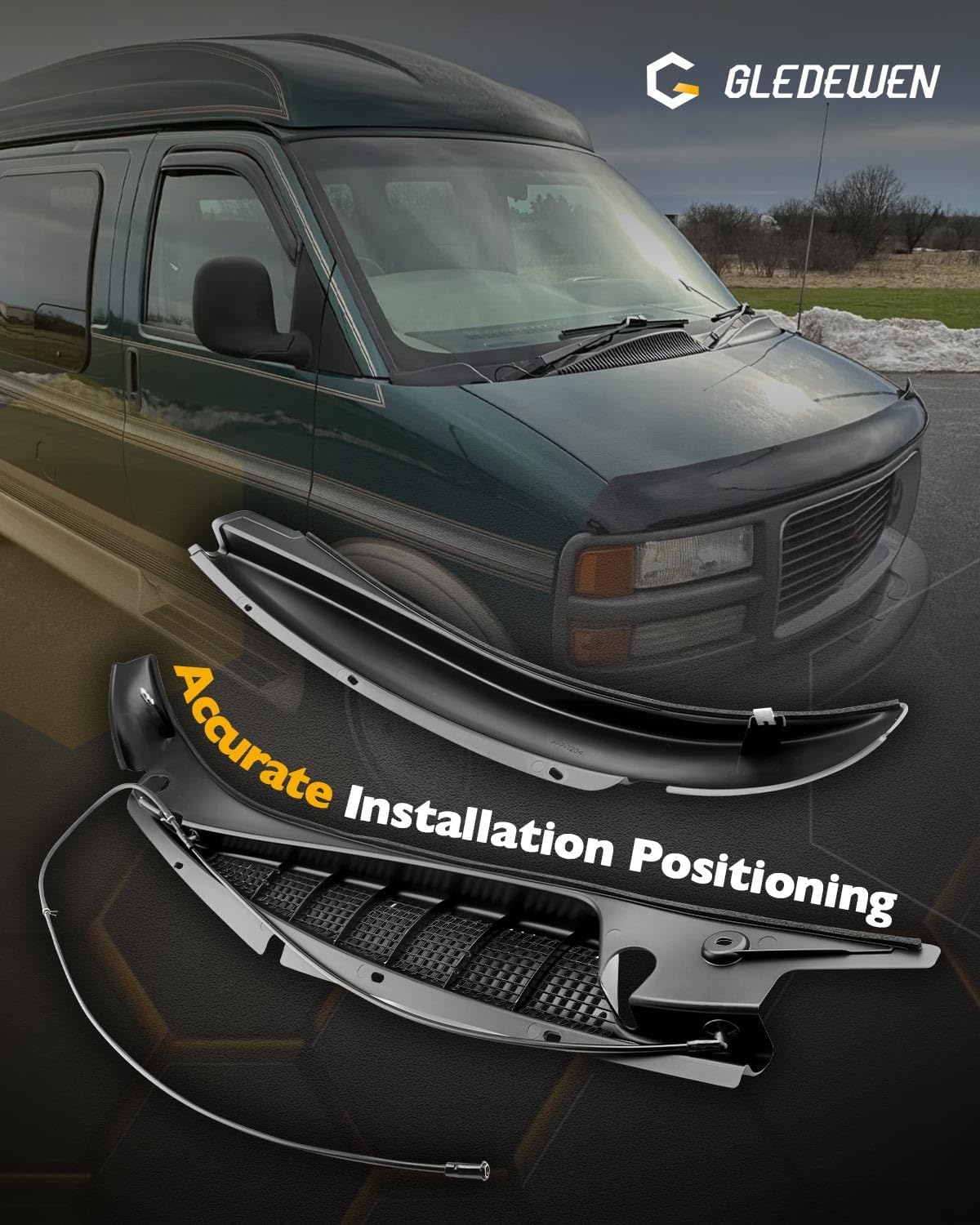 Wiper Cowl Grille, Compatible with 1996-2017 Chevy Express/GMC Savana 1500 2500 3500, Windshield Wiper Cover Panel Grille, Left Driver & Right Passenger Side Front Cowling, Replace#25826329 25826330