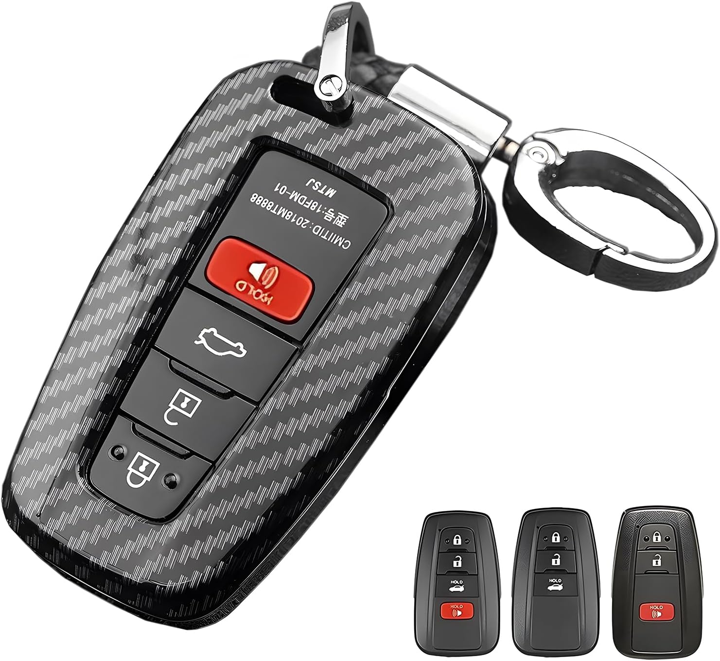 For Toyota Key Fob Cover, ABS carbon fiber pattern Key Fob Case Fit for 2017-2021 2022 2023 Toyota Corolla Camry RAV4 Highlander 4Runner Prius CH-R Prado Land Cruiser With Keychain (Carbon Black)