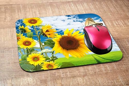 Miniatura 2 de Alfombrilla de mouse para juegos de mariposa, pasto de girasol y mariposa, alfombrilla de mouse para computadora, escritorio, laptop, oficina, 9.5 x
