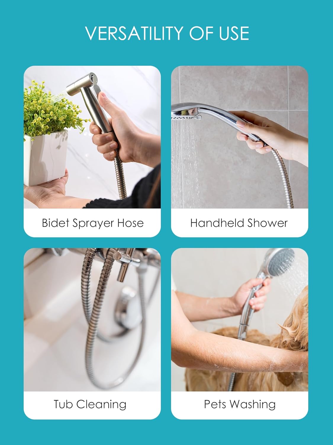 Bathroom Toilet Hose, 47 Inch Stainless Steel Bidet Hose for Handheld Toilet Nozzle, Stainless Steel Shower Hose, Nylon Braided PVC Lined, Requires G1/2 Fitting