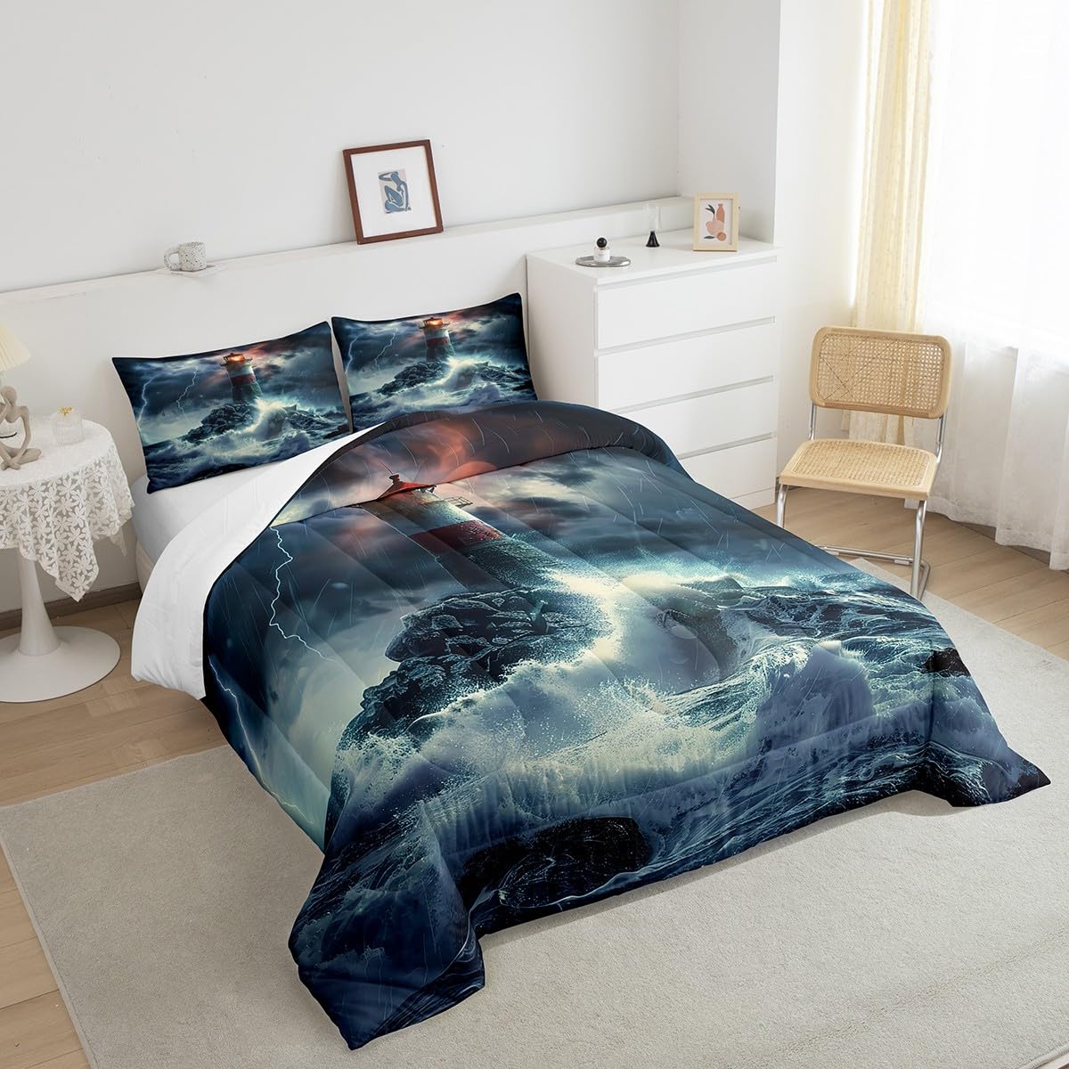 Feelyou Ocean Boat Bedding Set Queen - Jellyfish & Anchor Print, Navy Blue, Microfiber Comforter - View #4