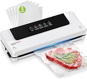 Bonsenkitchen 4 in 1 Vacuum Sealer for Home and Commercial Use, Food Vacuum Machine, Including 5 Bags (White)
