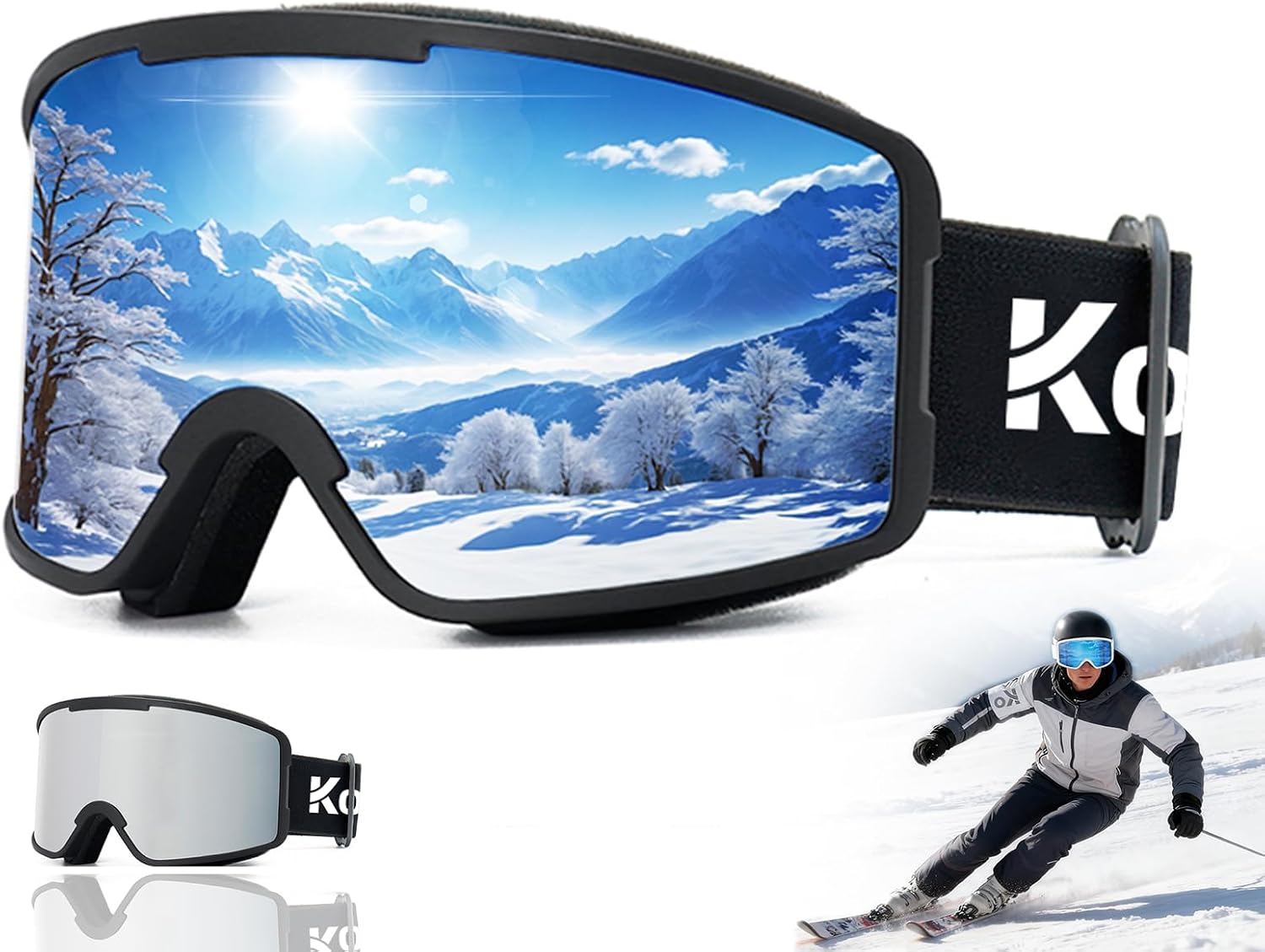 Ski Goggles NEW - Frameless, Interchangeable Lens 100% UV400 Protection Snow Goggles for Men & Women
