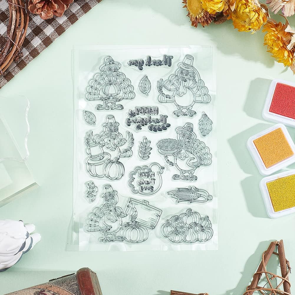 GLOBLELAND Thanksgiving Turkey Clear Stamp Autumn Pumpkin Silicone Stamp Happy Thanksgiving Transparent Stamps for Scrapbook Journal Card Making image 3