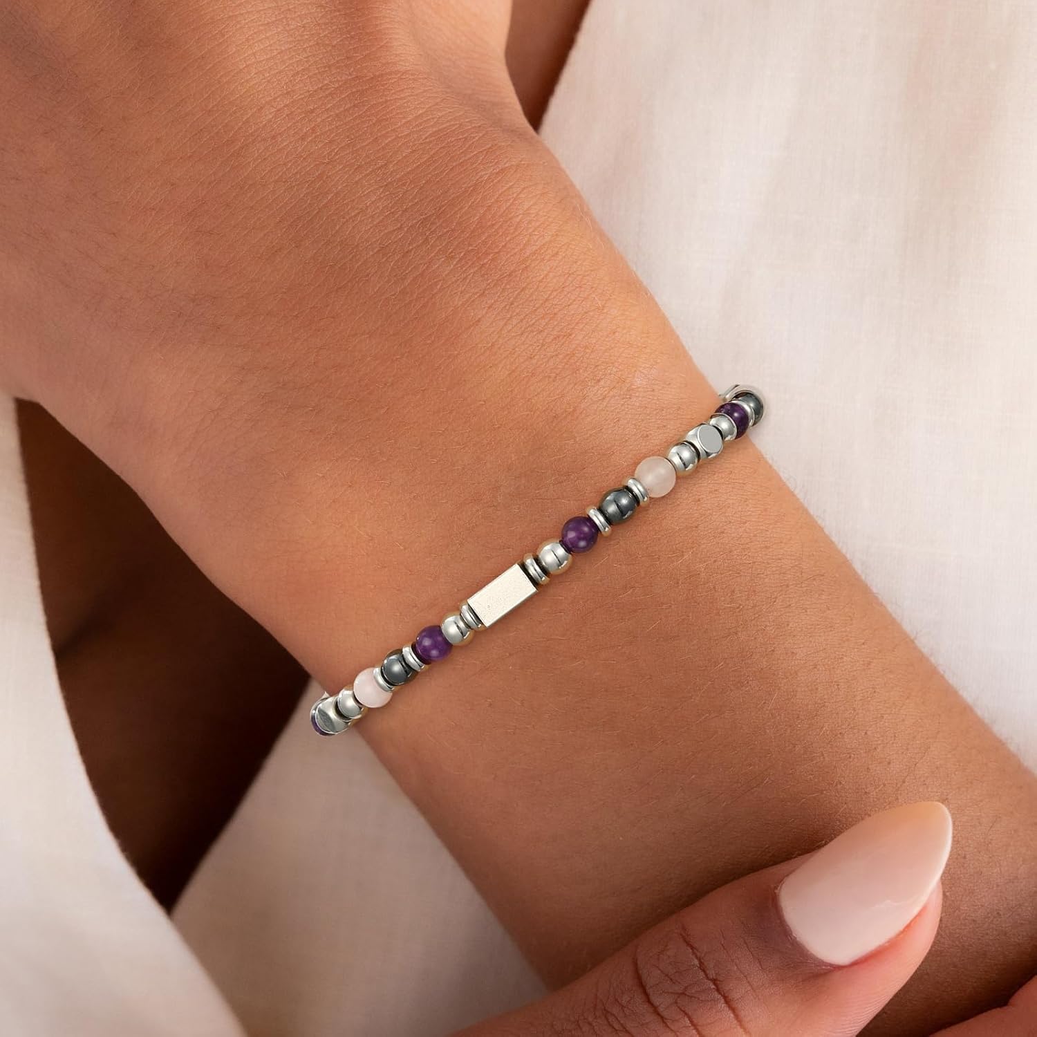 Natural Healing Crystal Bracelet for Women, Triple Protection Anxiety Relief New Beginnings Good Luck Empath Protection Jewelry Gift for Friends Daughter Mom 6.5+1.8 Inches - Image 2