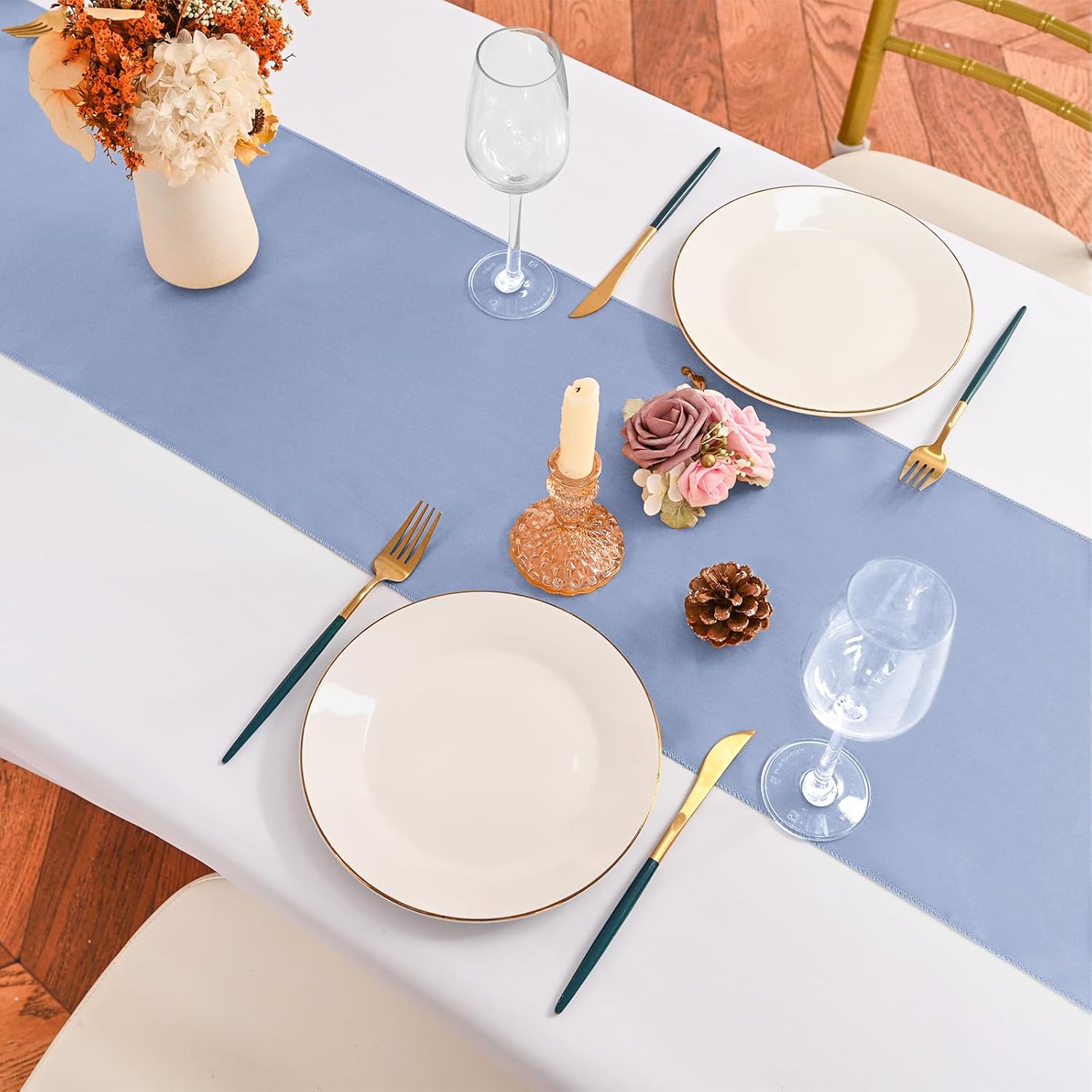 20 Pack Dusty Blue Satin Silk Table Runner 12 x 108 Inch, Long Smooth Silk Table Runners for Wedding, Banquets, Birthday Party, Graduations