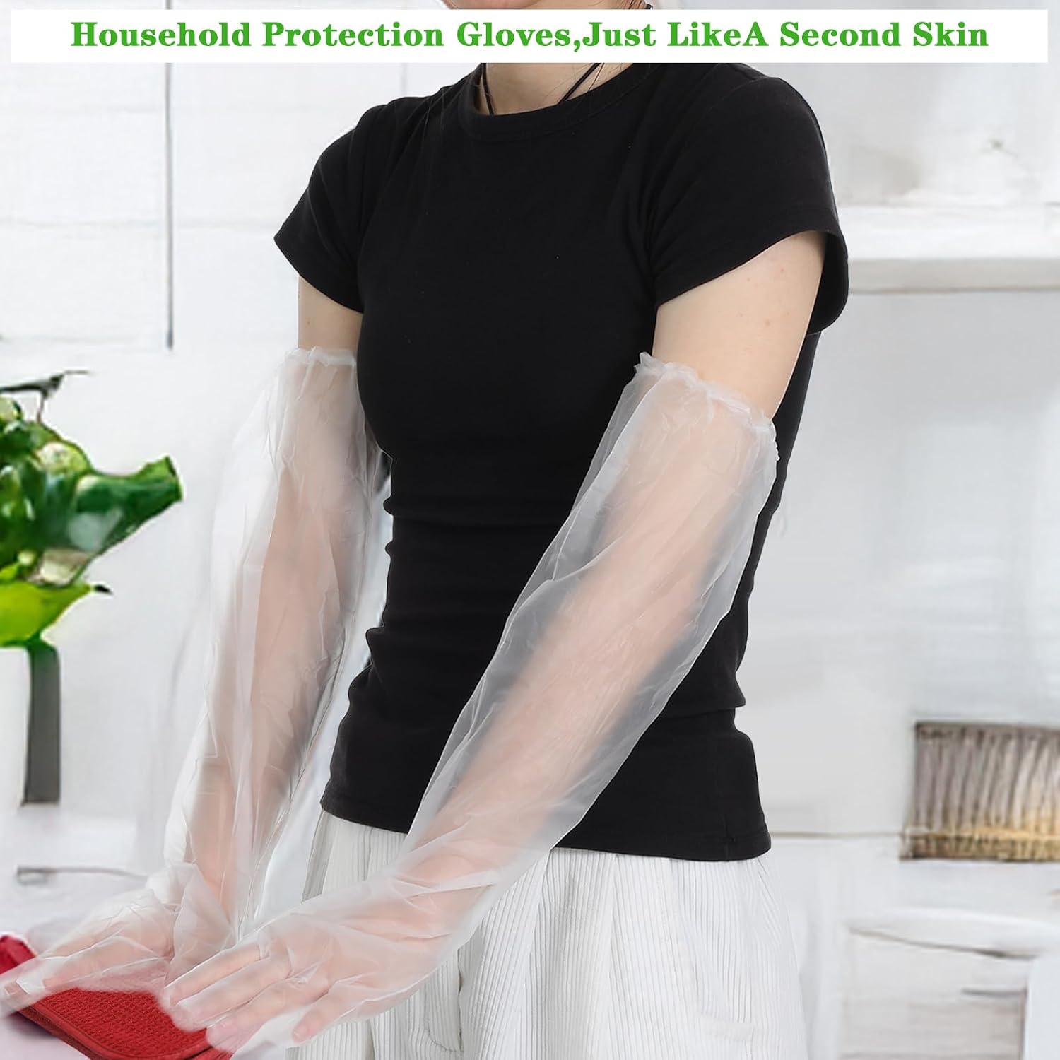 100pcs Long Disposable Plastic Gloves for Cleaning Elbow Length Durable Plastic Waterproof Sleeve 21.6 Inch Long Sleeve Cleaning Gloves Lightweight Disposable Glove for Medical Farm Household Cooking