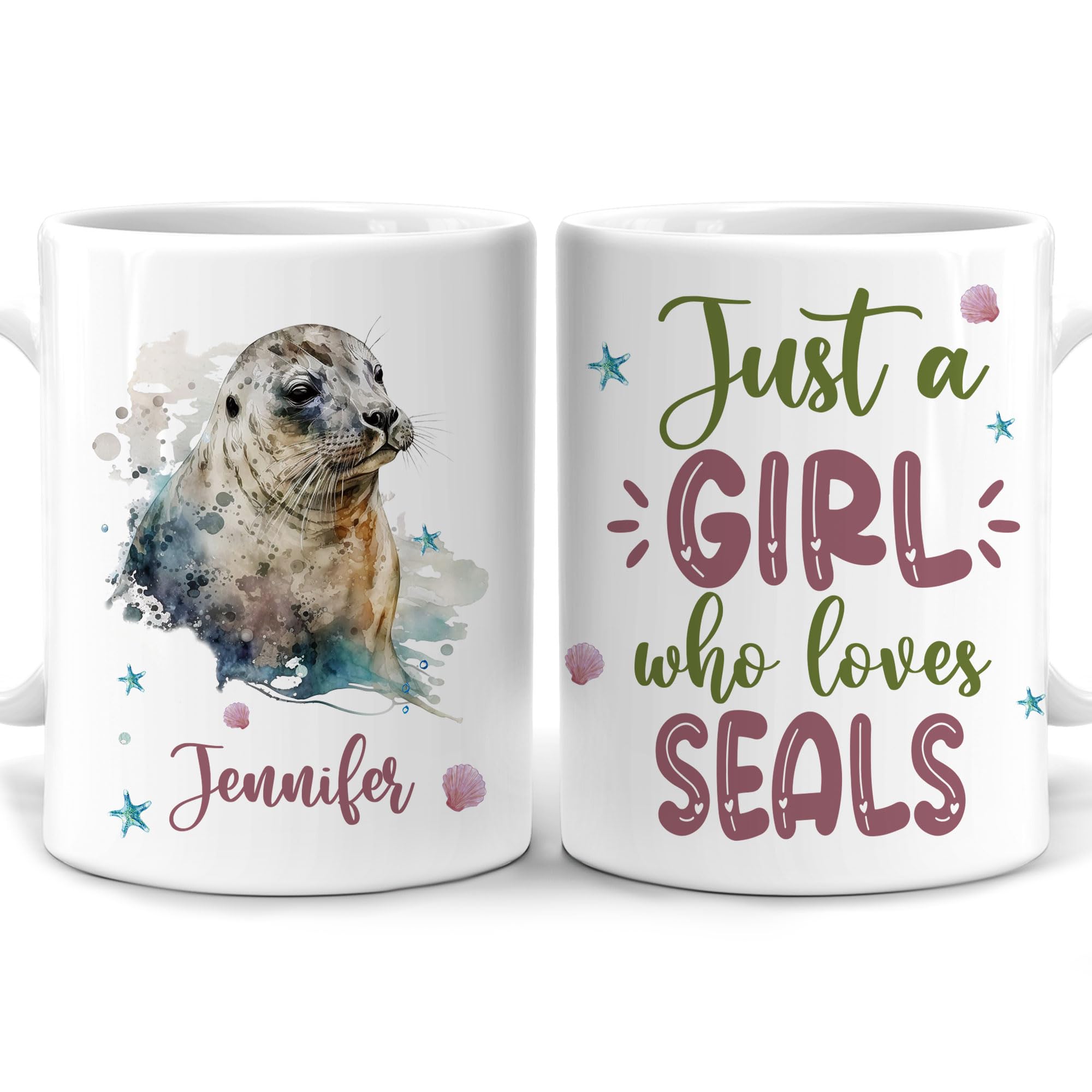 Hyturtle Personalized Gifts Seal Lover - Just A Girl Who Loves Seals Custom Name Ceramic Coffee Mug Cup 11oz - Idea Cute Sea Animal Lover Gifts For
