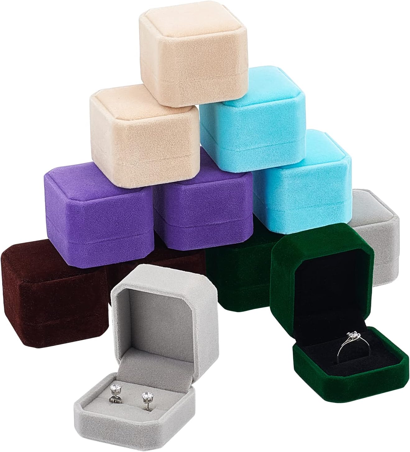 Amazon.com: BENECREAT 12Pcs 6 Colors Square Velvet Ring Boxes, Jewelry ...