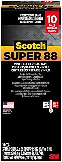 Scotch Super 88 Vinyl Electrical Tape, -18 to 105 Degree C, 10000 mV Dielectric Strength, 66' Length x 3/4" Width, Black (Pack of 10)