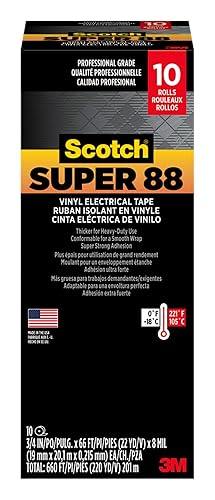 3M Scotch Super 88 - Cinta eléctrica de vinilo, -18 a 105 grados C, 10000 mV de fuerza dieléctrica, 66 pies de largo x 34 pulgadas de ancho, color
