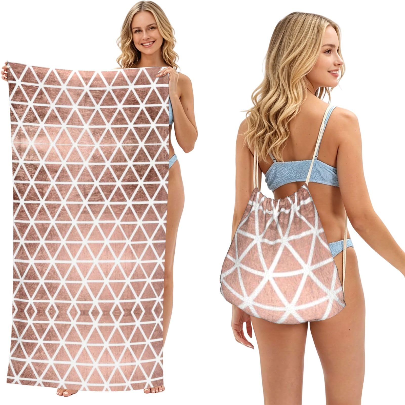 EZDLOWVBA Rose Gold Pattern Backgrounds Print Beach Towel Backpack 2 In 1 Summer Large Lightweight Beach Towel - Multifunctional Ship Pattern Towel Bag For Storage,Sport