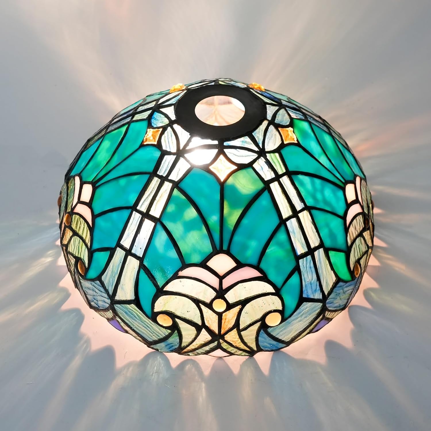 Tiffany Lampshade 12 Inch Stained Glass Lamp Shade Replacement Only Blue Speckled Ceiling Light Shade for Pendant Light Floor Lamp Home Office Deco Dome Vintage Lamp Cover